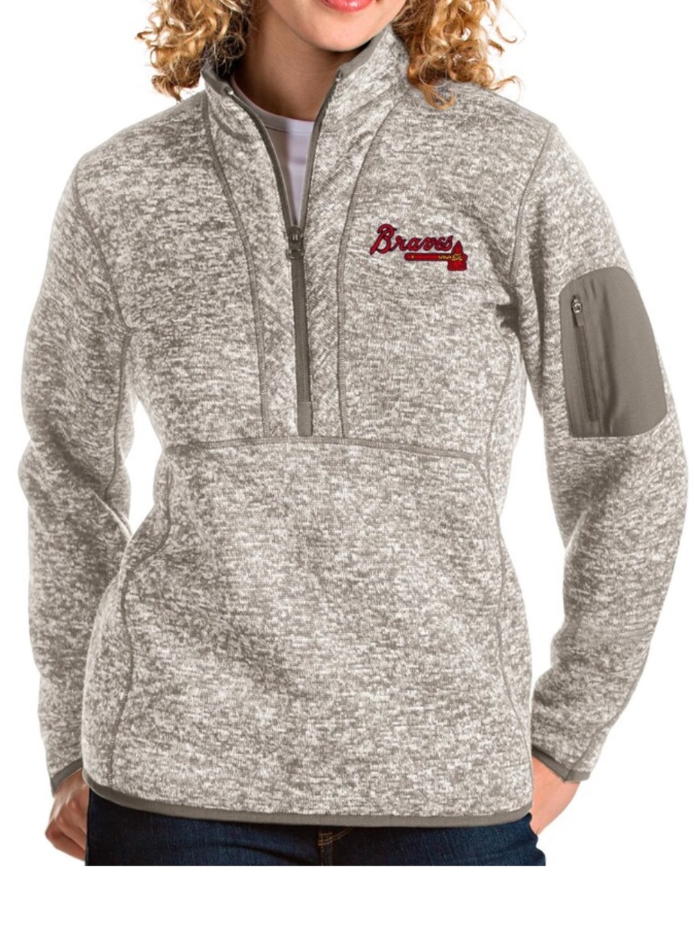 Atlanta Braves Antigua Women's Fortune Quarter-Zip Pullover Sz M